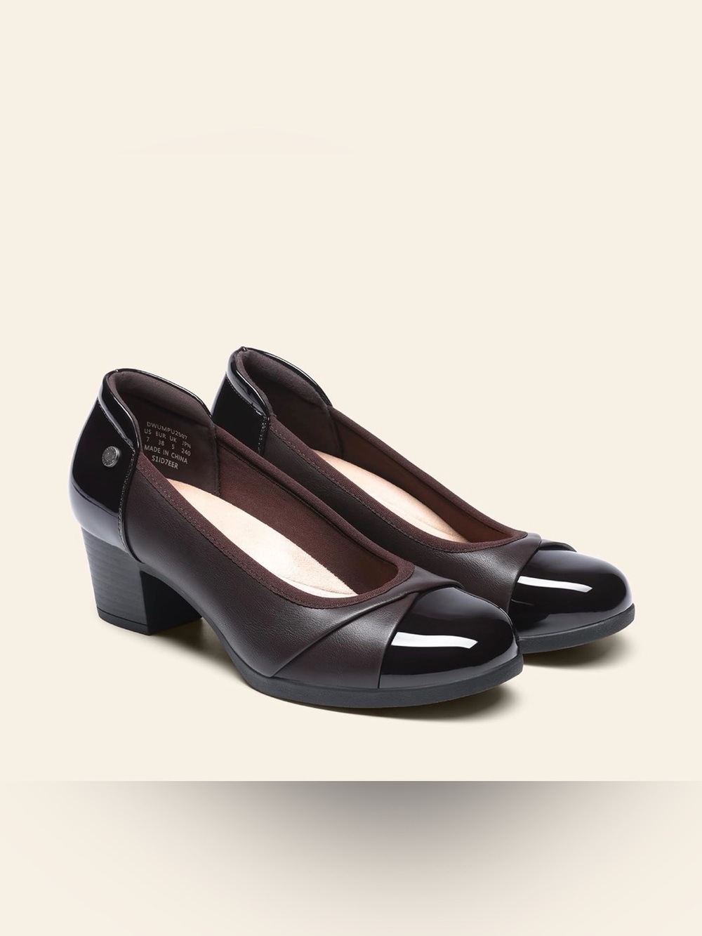 Dream Pairs Brown Two-Tone Low Block Heel Pumps